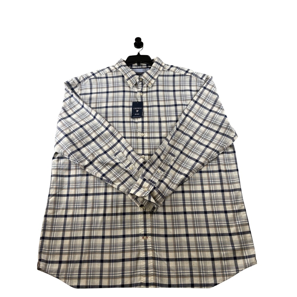 Cremieux Classics Big Man Plaid Button Down Shirt Mens 2XB Blue Tan 100% Cotton